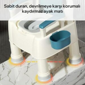 Hastalar,Yaşlılar, Hamile Kadınlar Için Yatak odası Için Kaymaz, Yumuşak Dolgulu, Güçlü, Dayanıklı, Yüksekliği Ayarlanabilir kolçaklı Başucu Klozet Sandalyesi Tuvaleti - Görsel 9